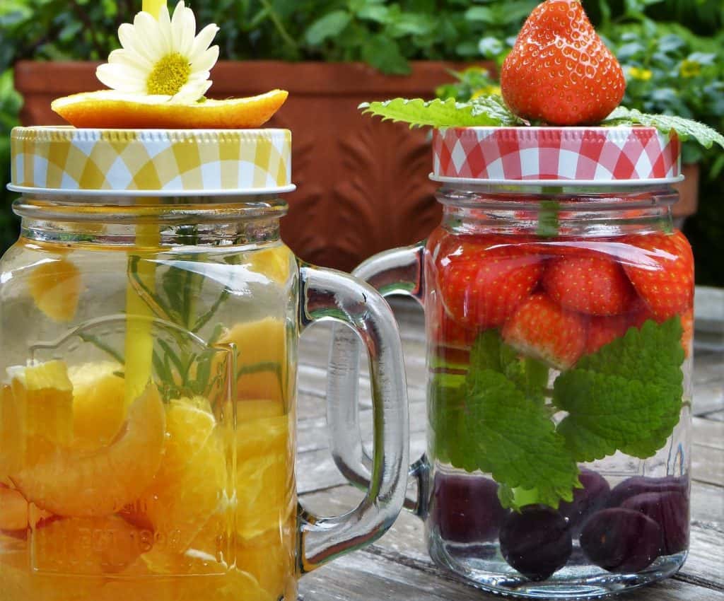 glasses, water, fruit